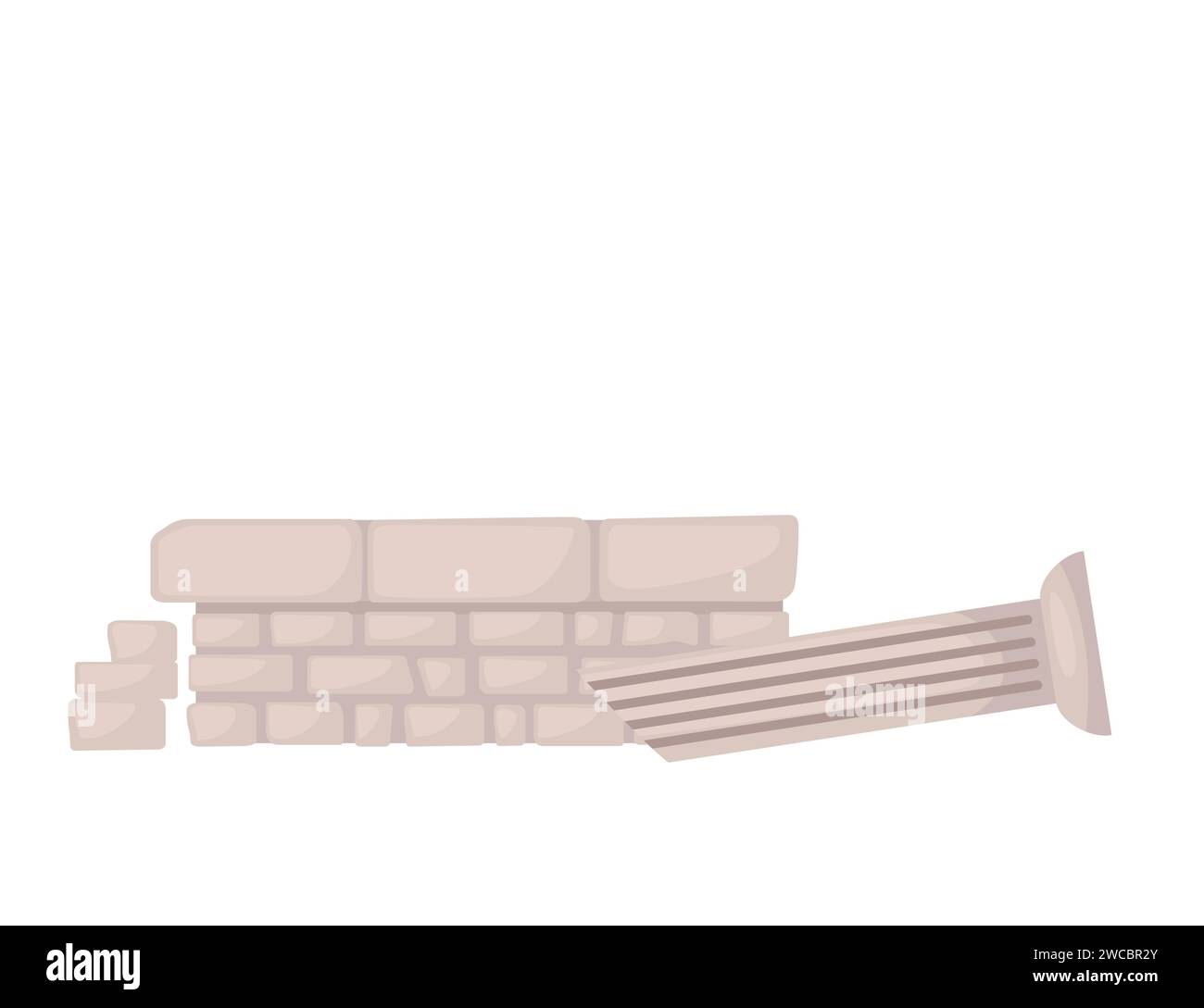 Alte Tempelruine mit gebrochener Säule römische und griechische Architektur Marmorsteine Vektor-Illustration isoliert auf weißem Hintergrund Stock Vektor