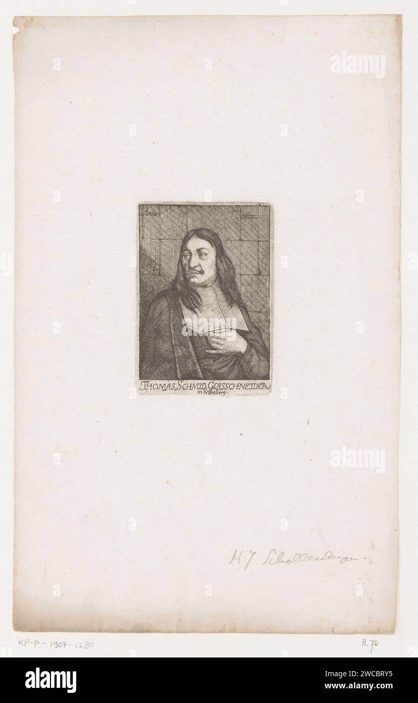 PortraT van Thomas Schmid, Johann Jacob Schollenberger, 1675 Druck Text in deutscher Sprache am unteren Rand. Historische Personen des Papierätzens. Kunsthandwerk  Glas Stockfoto