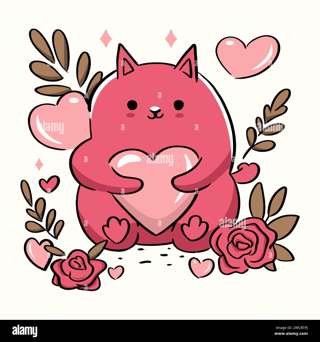 Genießen Sie die Niedlichkeit des Valentinstages mit dieser liebenswerten Vektor-Illustration mit einer liebenswerten Katze umgeben von Herzen. Mit Dem Titel 'Sweetheart Kitty Stock Vektor