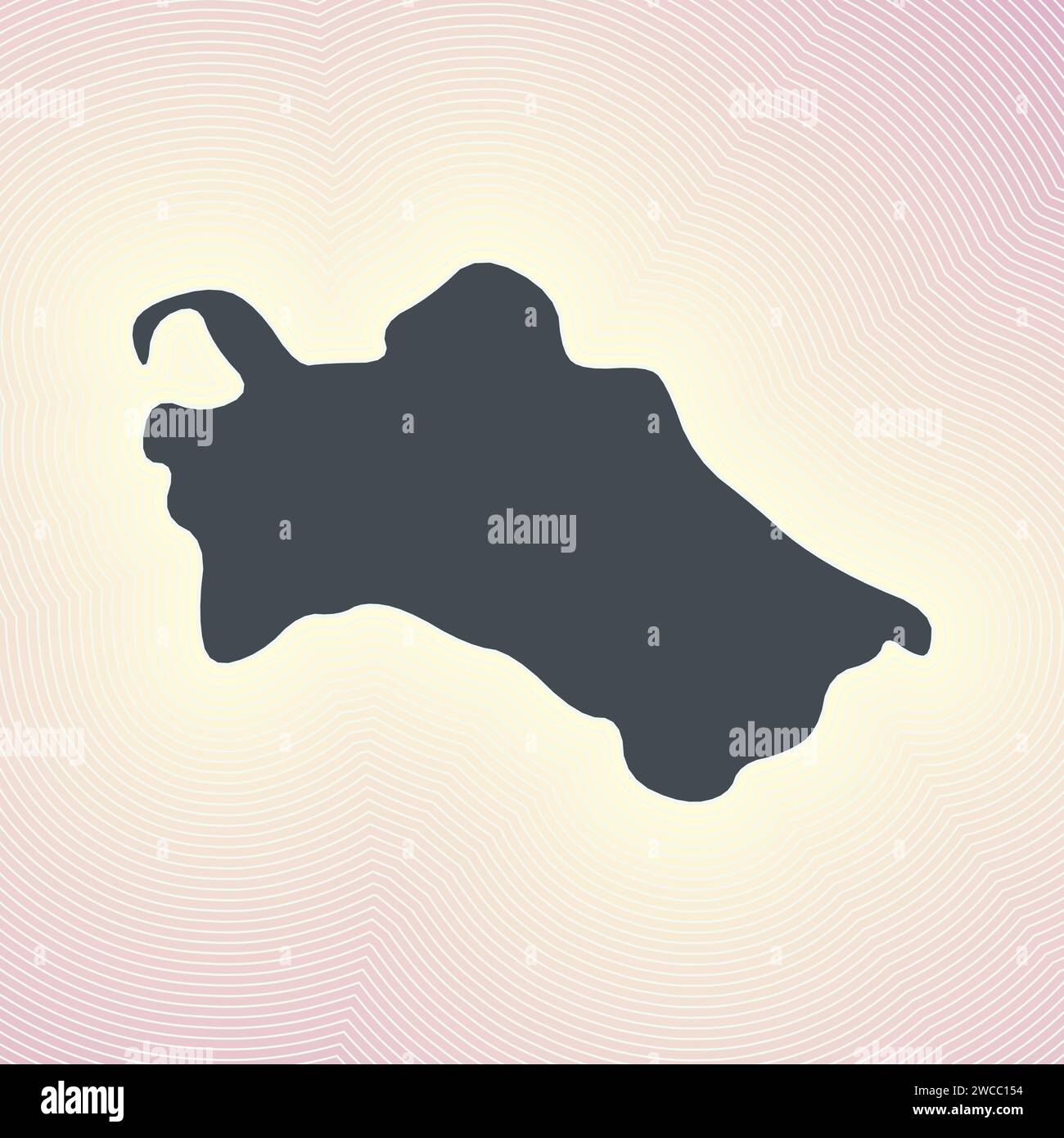 Kartensymbol Turkmenistan. Ländliche Form auf leuchtend gestreiftem verlaufendem Hintergrund. Turkmenistan lebendiges Poster. Stilvolle Vektorillustration. Stock Vektor