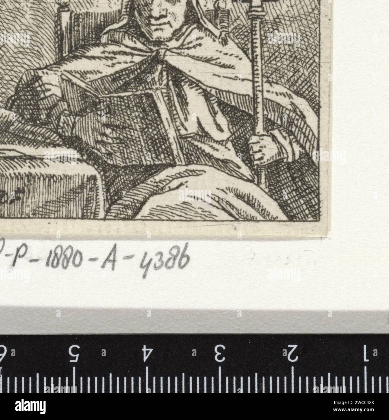 Kirchenvater Gregorius der große, Anonym, nach David Teniers (II), 1700–1799 Druck Kirchenvater Gregorius der große, gekleidet im päpstlichen Gewand und mit dem päpstlichen Stab in der Hand, liest in einem Buch. Low Countries Papier ätzend St.. Gregor der große als Doktor der lateinischen Kirche, mit Buch, Stift und Taube (göttliche Inspiration) Stockfoto