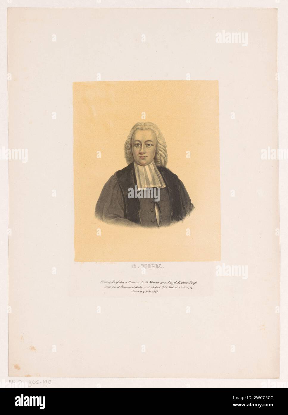 Porträt von bavius Voorda, Leendert Springer (I), um 1850 unter dem Porträt die biographischen Daten der porträtierten Person drucken. Leiden Paper Historical Persons Stockfoto