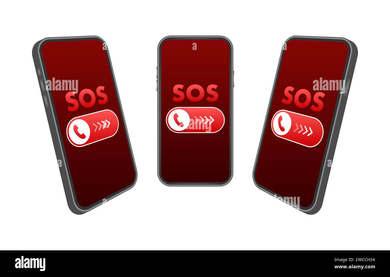 Notfall-SOS-Warnung auf Smartphone-Bildschirm Vektor-Illustration, Konzept für dringende Hilfe und Quick Dial Safety Feature Stock Vektor