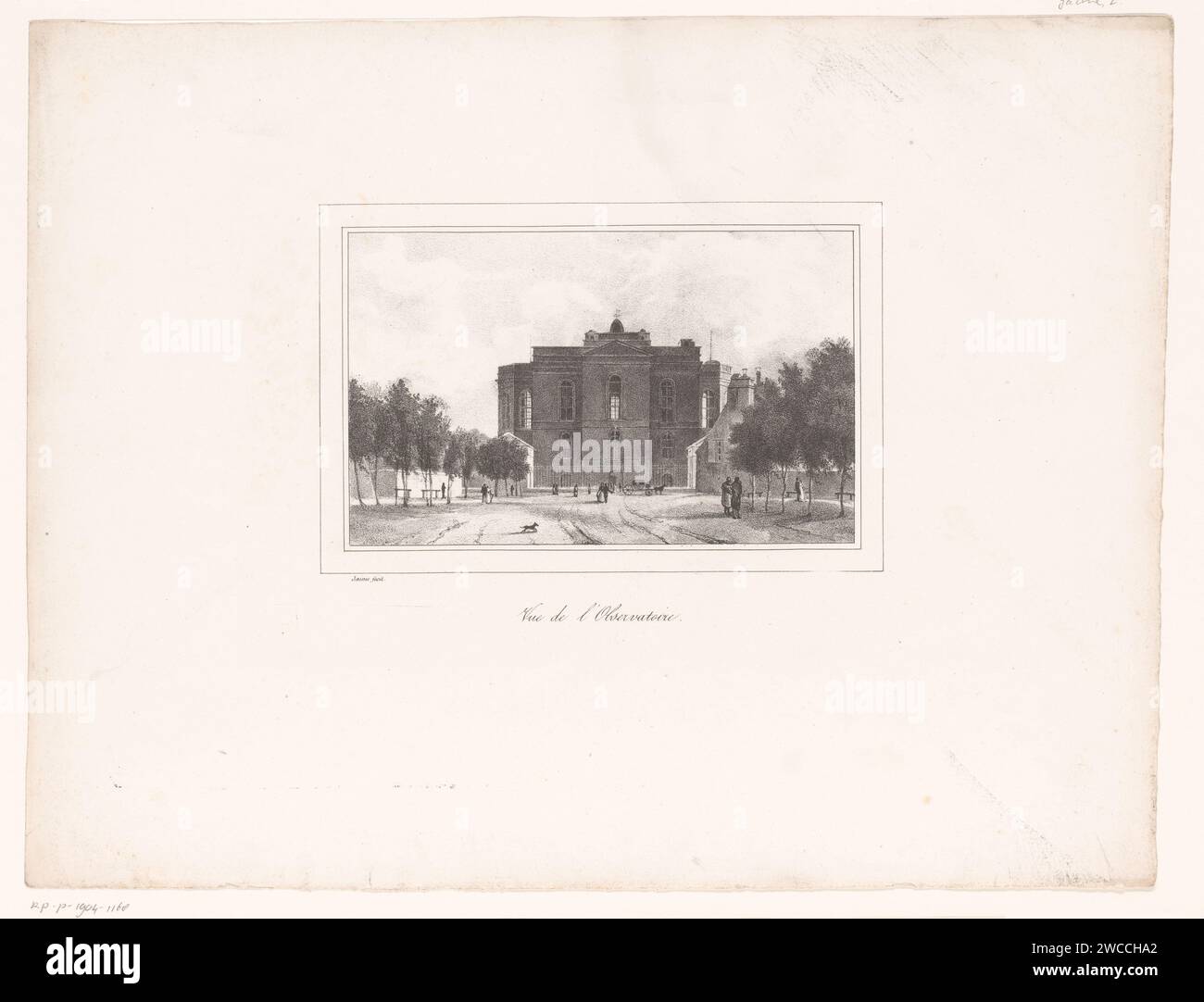 Blick auf die Pariser Sternwarte, Ernest Jaime, 1828 Druck Pariser Papiersternwarte ( Astronomie). universitätsgebäude, Pariser Observatorium Stockfoto