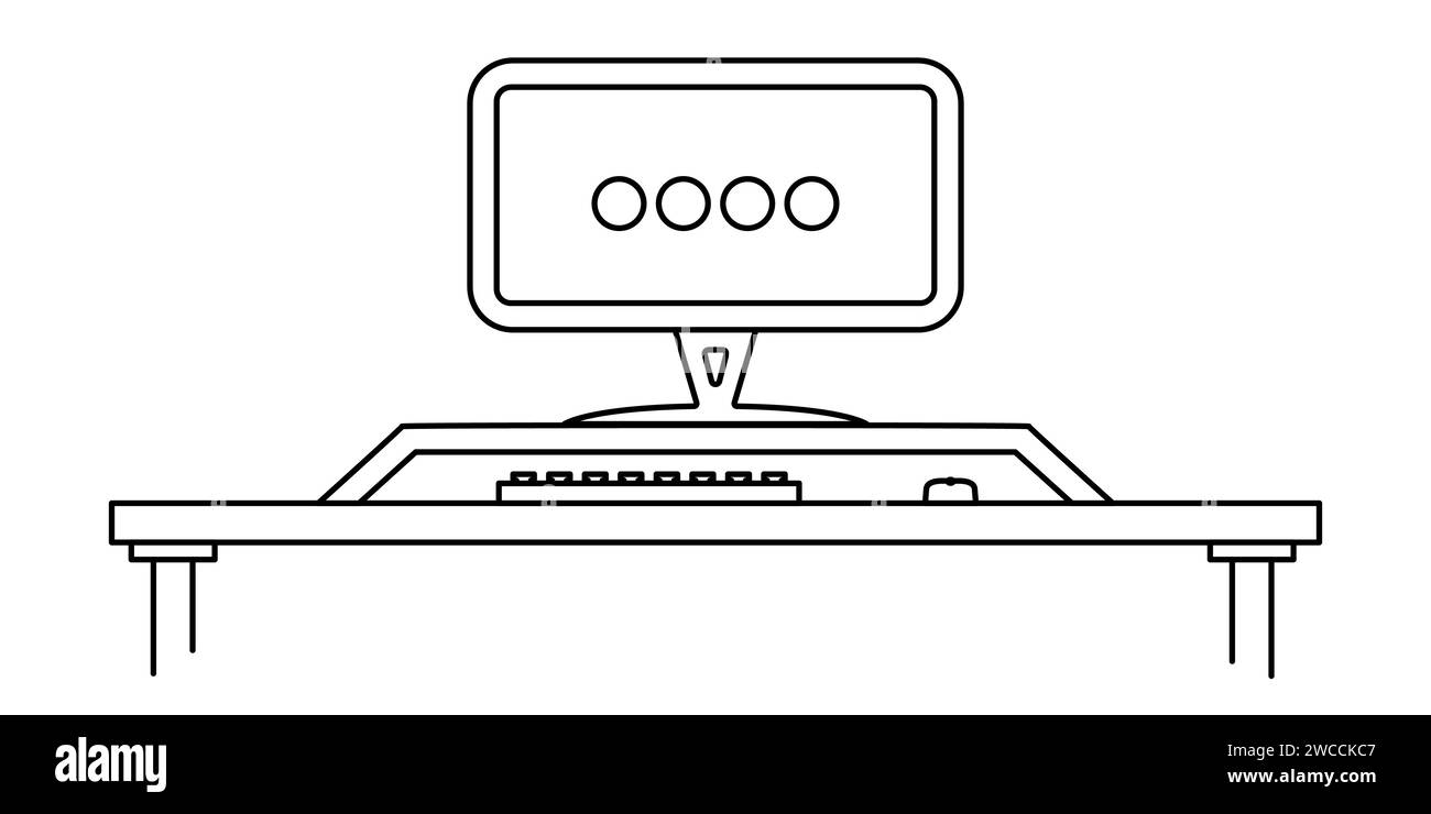 PC-Computer in flacher Umrissform. Vektor-Clipart-Illustration. Stock Vektor