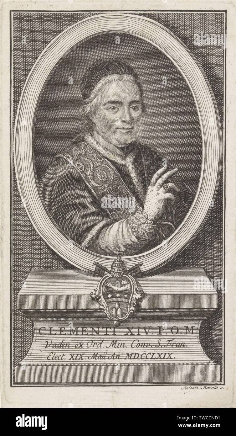 PORRET VAN PAUS CLEMENS XIV, ANTONIO BAATTA, 1734 - 1787 Print Italien Papierstich Papst Stockfoto