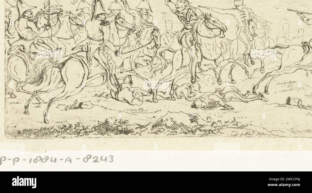 Kavallerie während einer Schlacht, Gerardus Emaus de Micault, 1813 - 1863 drucken Niederlande Papier ätzend Krieg; militärische Angelegenheiten (+ Kavallerie, Reiter) Stockfoto