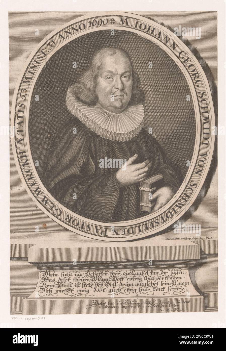 Porträt van Johann Georg Schmid von Schmidsfelden, Andreas Matthäus Wolfgang, 1670 - 1737 Druck Augsburger Papierstich historischer Personen Stockfoto