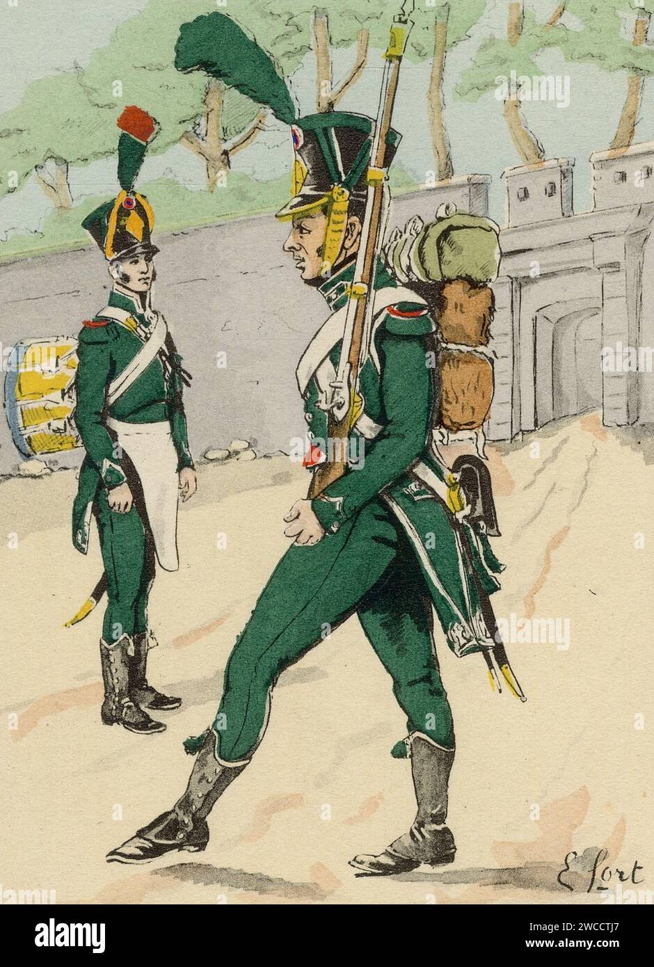 Le Personnel des Douanes - Douanier et Tambour - Tenue de Campagne - 1813 Stockfoto