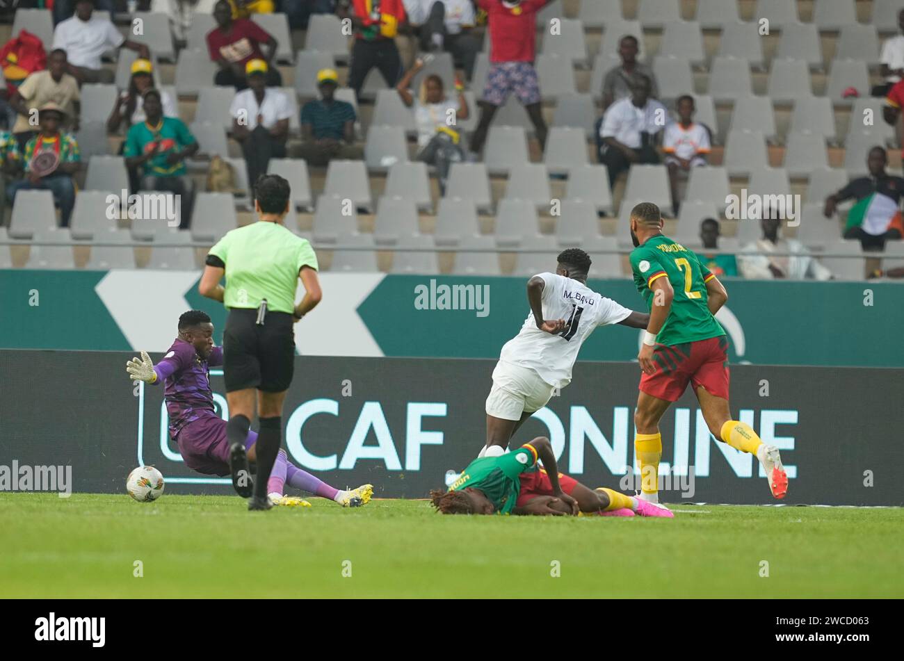 Januar 2024. LIVE-Bilder vom Gruppenspiel zum Afrikanischen Cup der Nation 2023 zwischen Kamerun und Guinea, Stade Charles Konan Banny, Yamoussoukro, Elfenbeinküste. Kim Preis/CSM Stockfoto