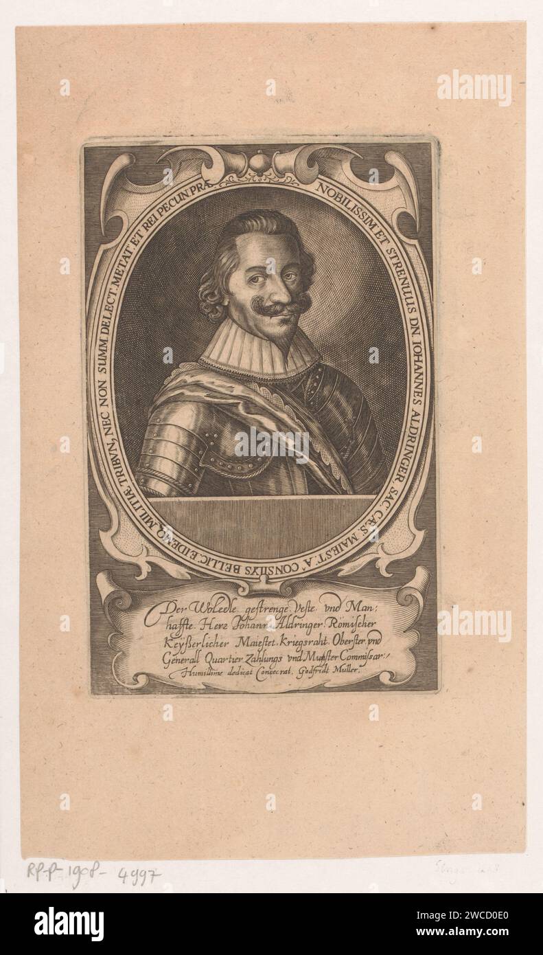 Porträt von Johann, Graf Van Alschroever, Anonym, Gottfried Müller, 1620 - 1656 Druckpapier mit Gravur historischer Personen. Rüstung Stockfoto