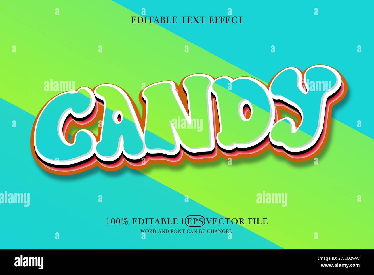 Süße Süßigkeiten 3d bearbeitbare Texteffekt Cartoon Stil Vektor Stock Vektor