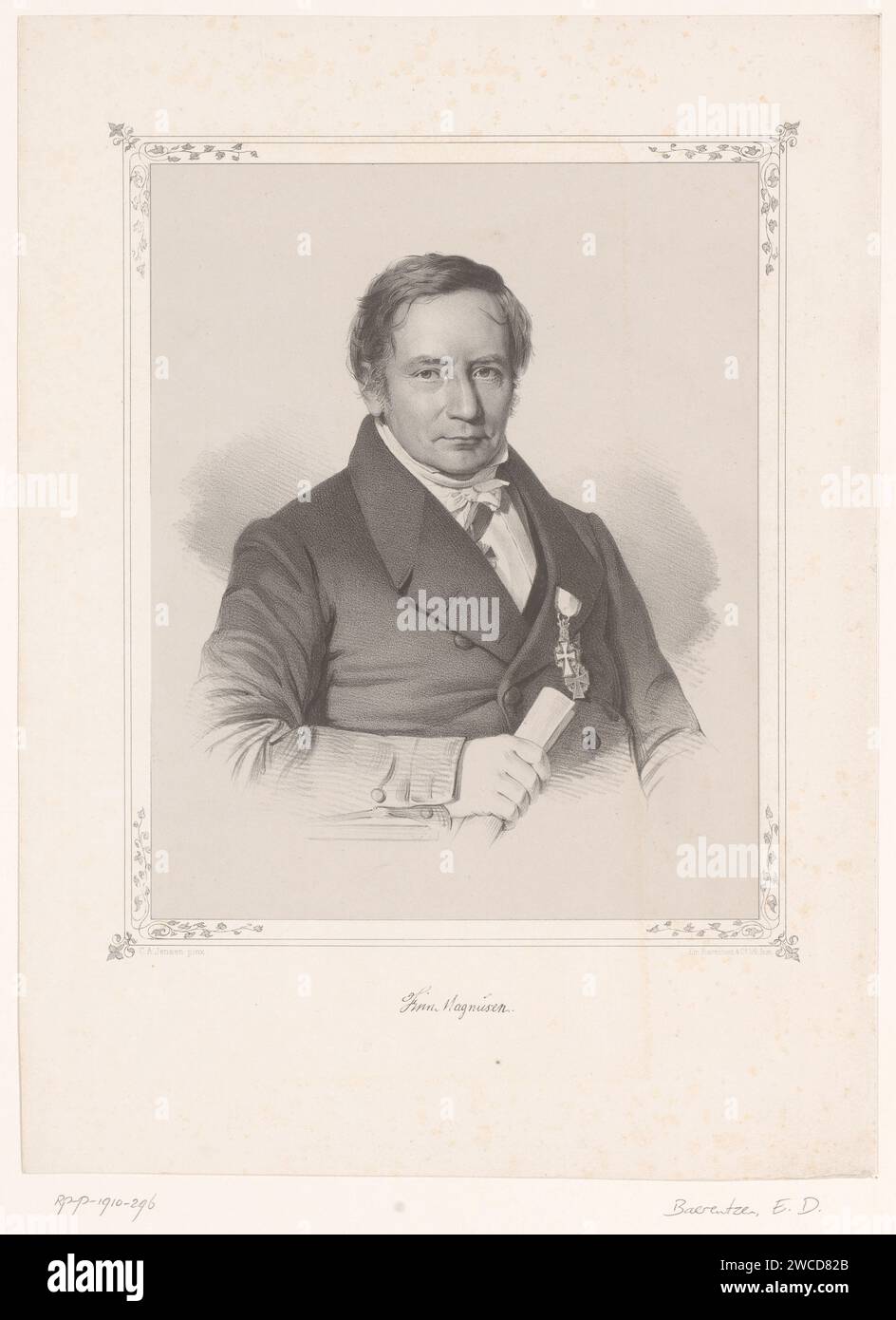 Portret van Finnur Magnússon, Emilius Ditlev Baerentzen, nach Christian Albrecht Jensen, 1837–1868 Kopenhagener Zeitung. Historische Personen Stockfoto