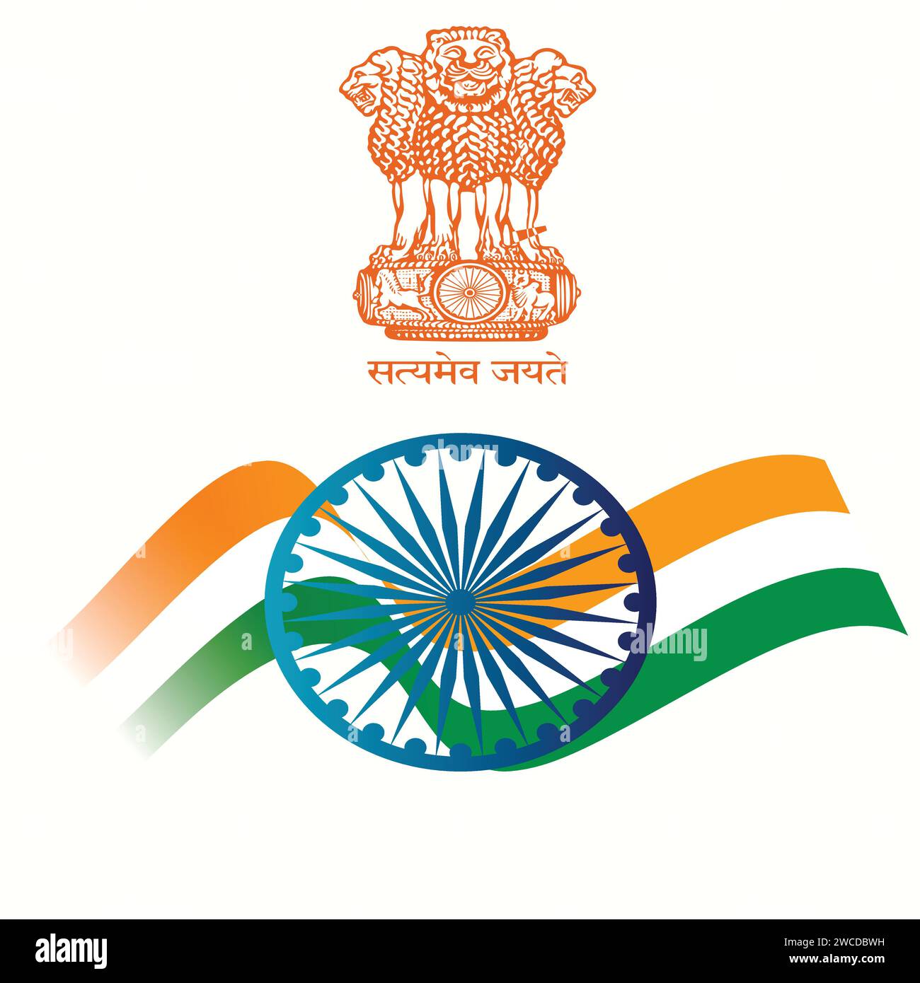 Vektor-Illustration von Tricolor Flagge und Ashoka Emblem von Indien Stock Vektor