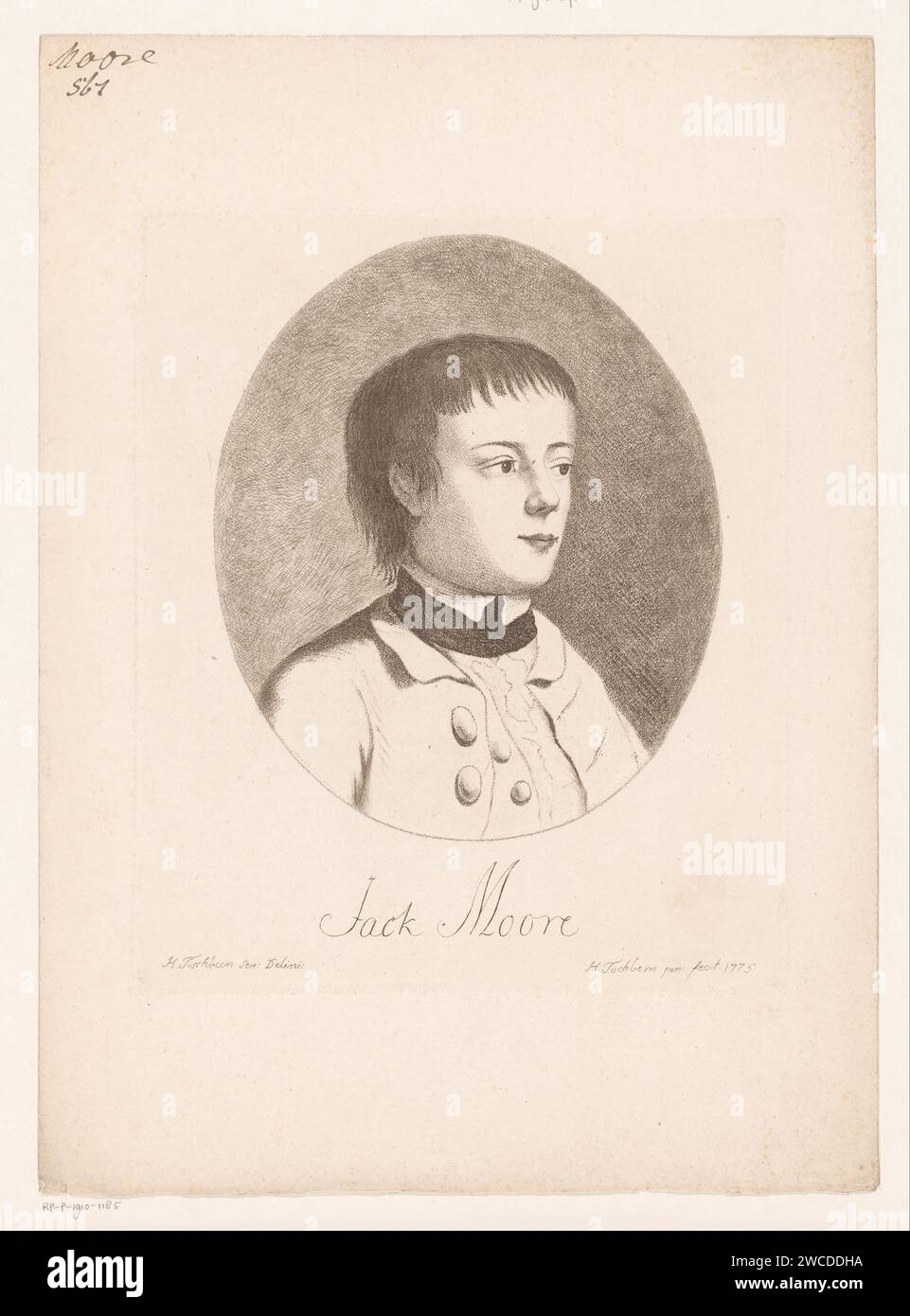 Porträt van Jack Moore, Johann Heinrich Tischbein (1742-1808), nach Johann Heinrich Tischbein (1722-1789), 1775 gedrucktes deutsches Papier, das historische Personen graviert Stockfoto