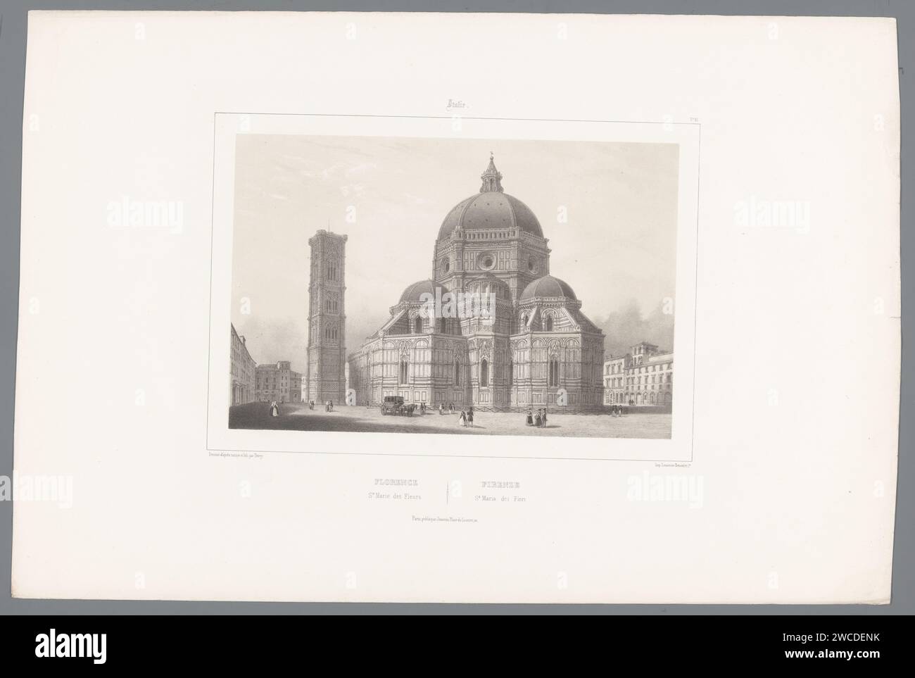 Blick auf die Kathedrale Santa Maria del Fiore in Florenz, Isodore-Laurent Deroy, Druck 1843 der Druck ist Teil eines Covers mit zehn Drucken. Druckerei: ParisAfter Zeichnung von: Florenceprinter: Parispublisher: Pariser Papierkirche (außen) Dom van Florence Stockfoto