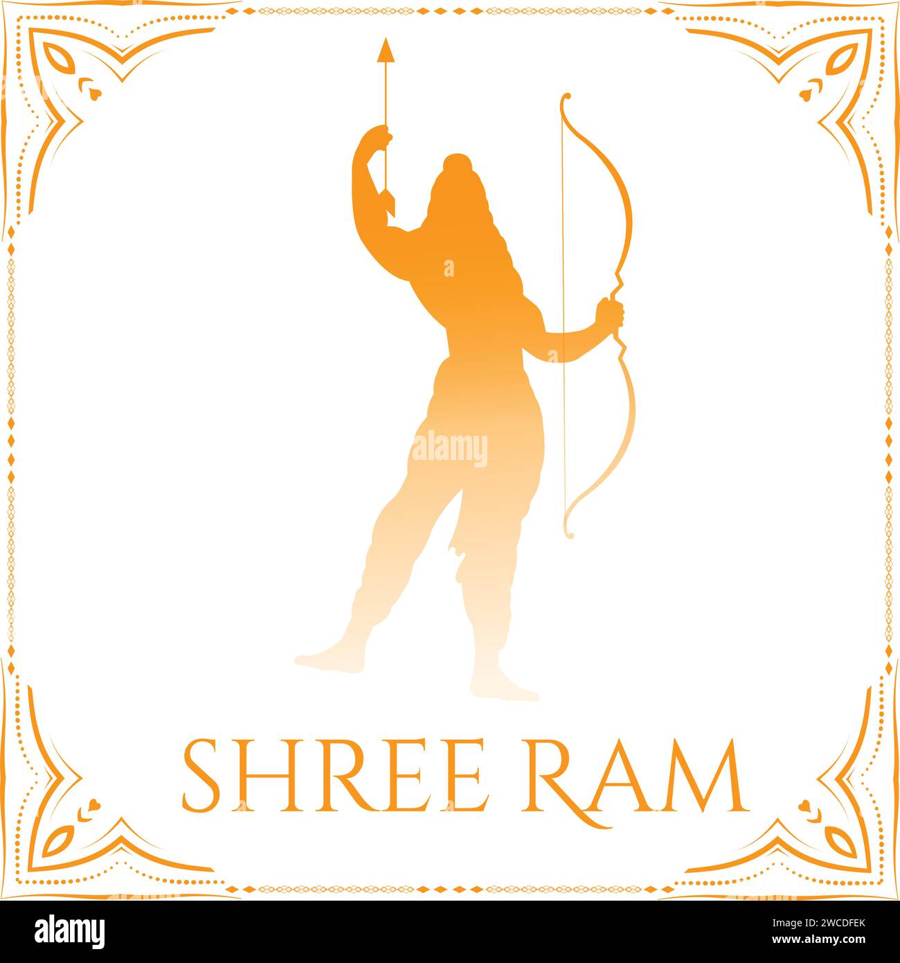 Silhouette von Lord Shri RAM mit Ayodhya RAM Mandir auf rotem Hintergrund Stock Vektor