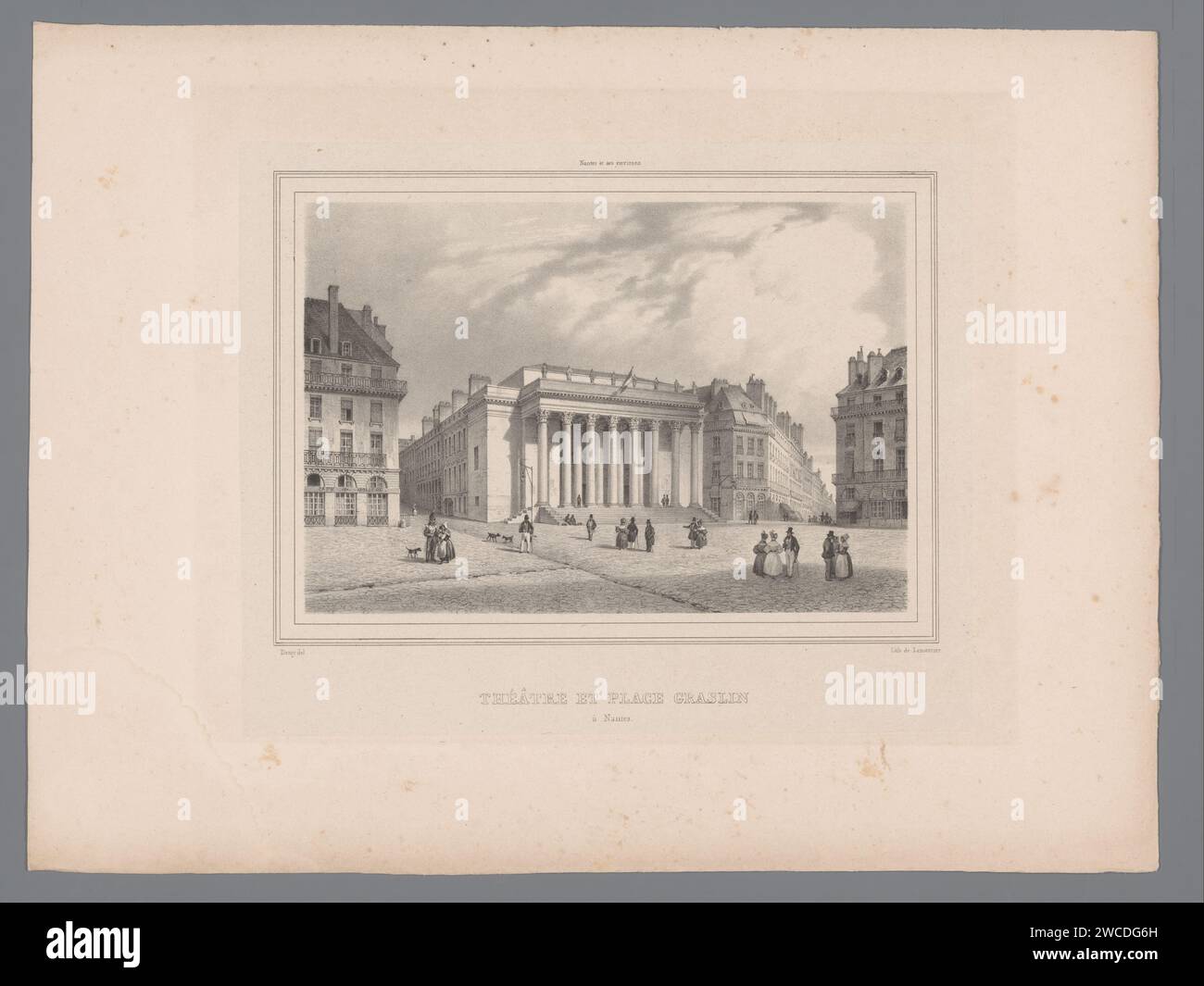 Ansicht des Théâtre Graslin in Nantes, Isodore -Laurent Deroy, 1833 - 1835 Print Print ist Teil eines Covers mit achtzehn Drucken. Druckerei: ParisAfter Zeichnung von: Nantesprinter: Parispublisher: Nantes Paper. theater (Gebäude). opernhaus Graslin Theater Stockfoto