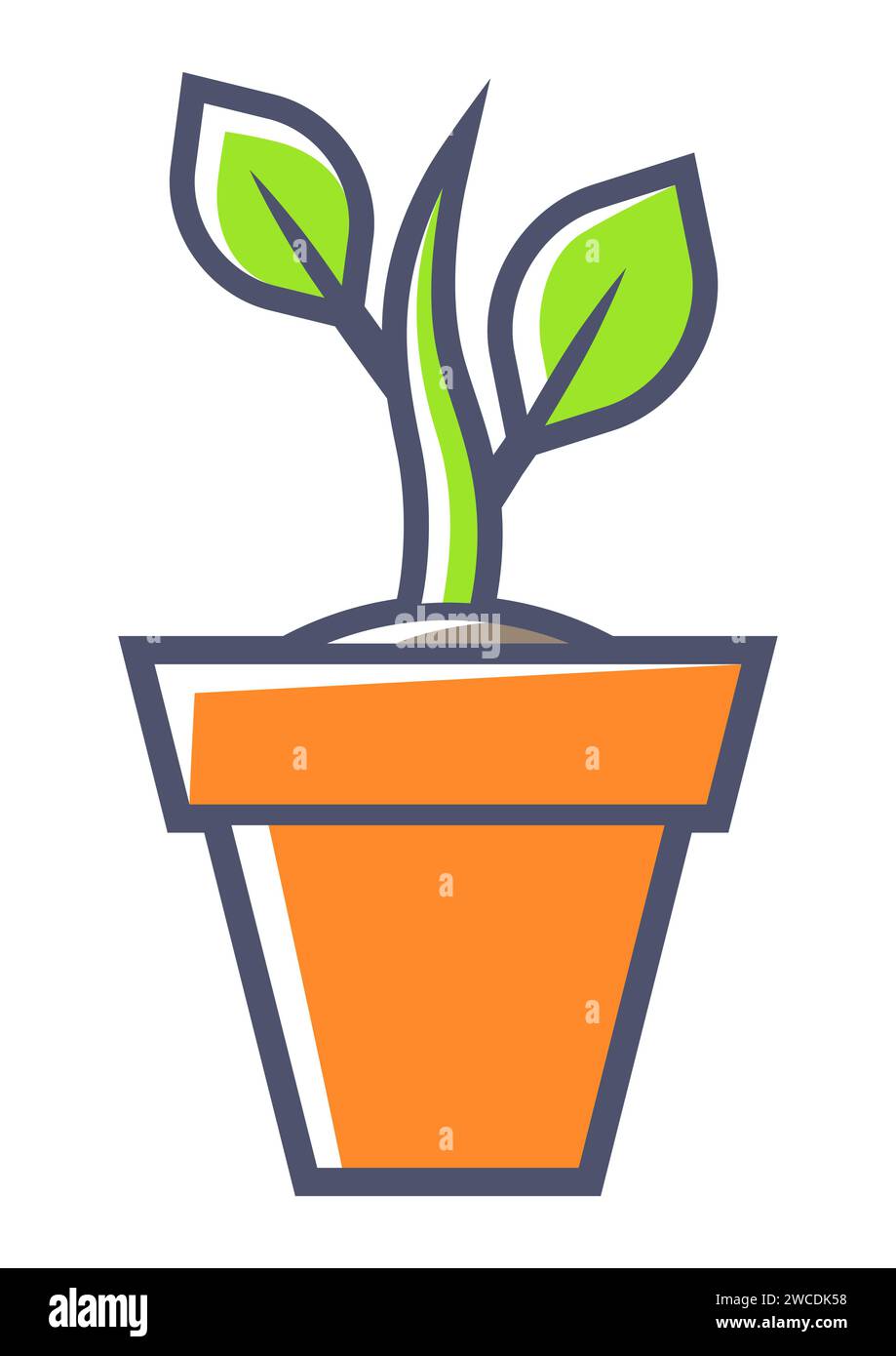 Sprossen mit Blättern im Topf. Illustration zur Landwirtschaft, zum Anbau und zum Pflanzen. Stock Vektor