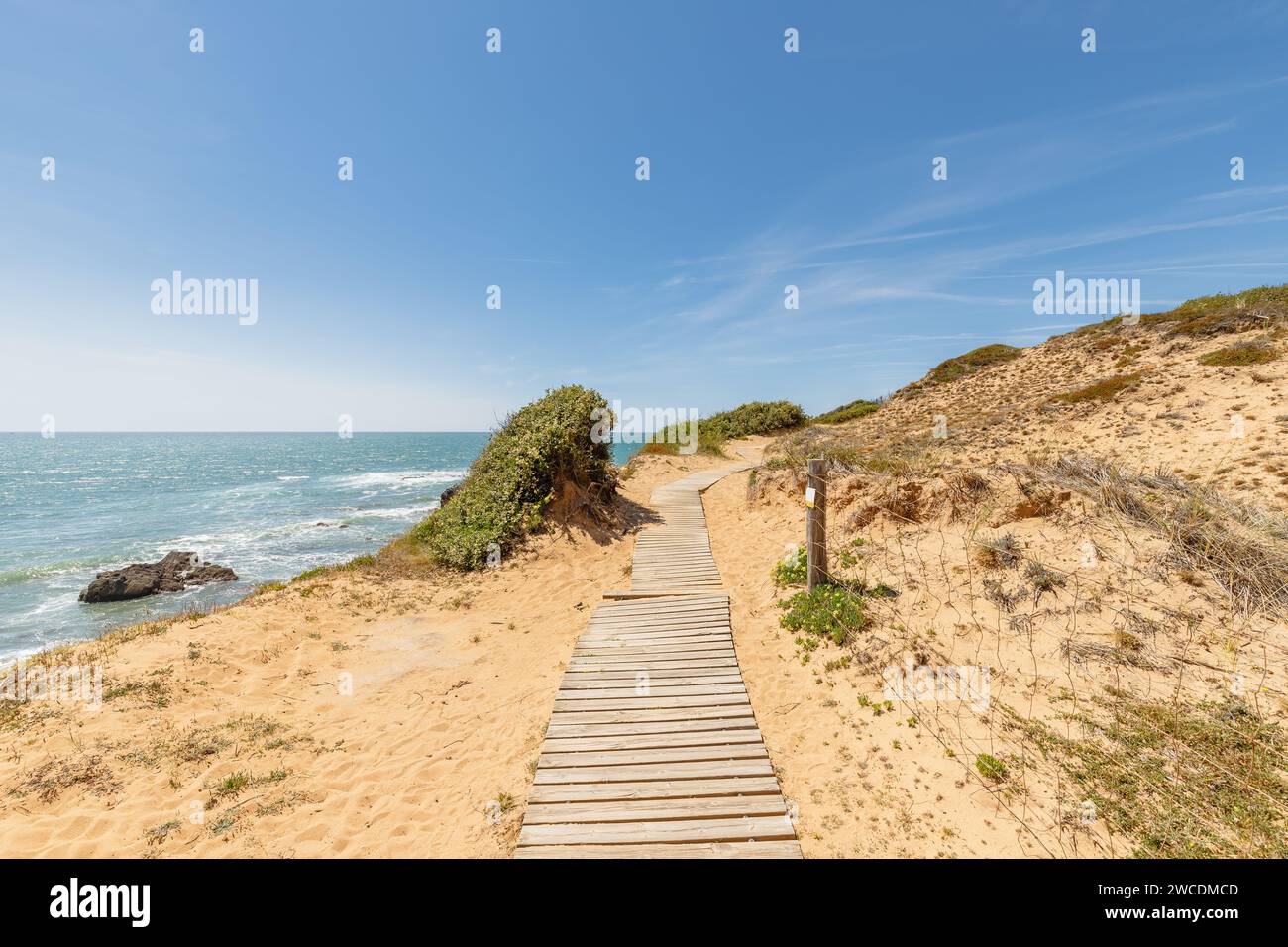 Blick auf den Strand Pointe du Payre, Jard sur Mer, Frankreich an einem Sommertag, Vendée, Frankreich Stockfoto