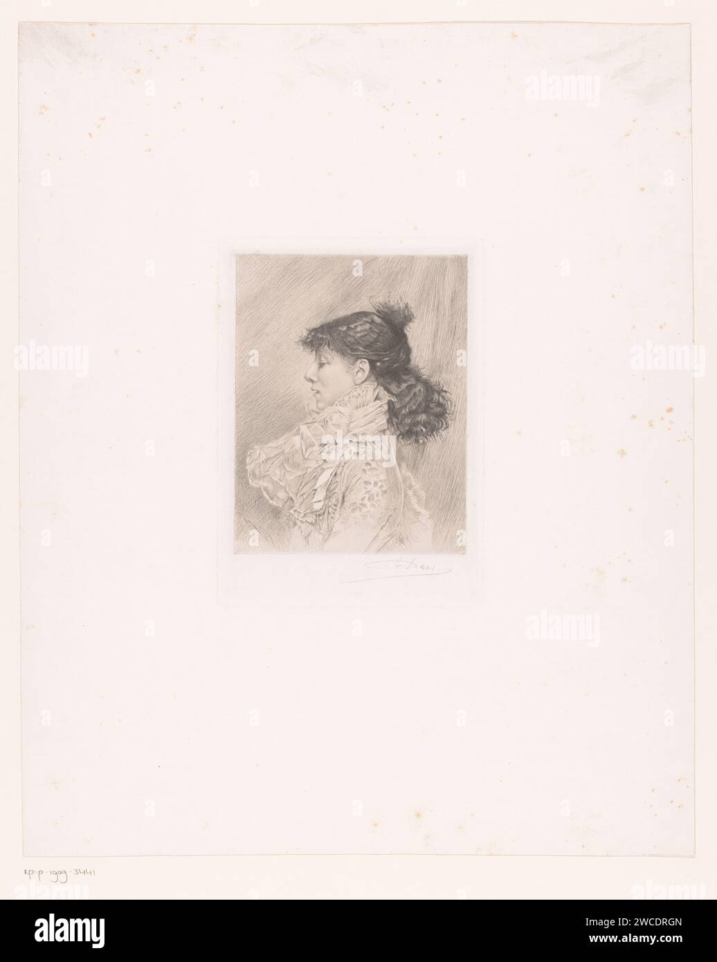 Porträt von Sarah Bernhardt, Auguste Danse, 1839 - 1909 Druckpapier Gravur Porträt der Schauspielerin Stockfoto