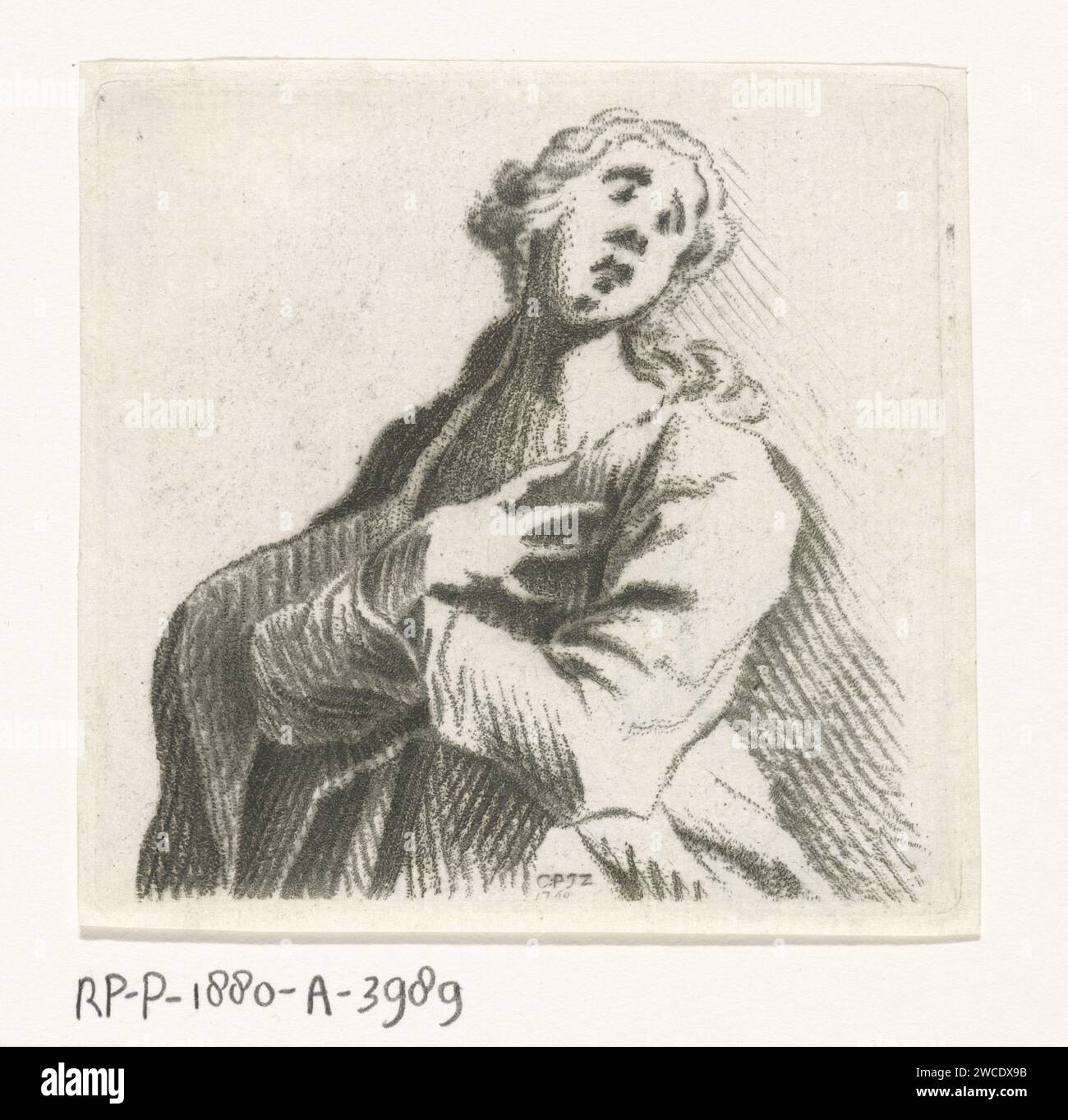 Büste einer Frau, in Verzweiflung, Caspar Jacobsz. Philips, 1760 Druck Amsterdam Papierkorb, Büste. Verzweiflung (der Person, die zum Tode verurteilt wurde) Stockfoto
