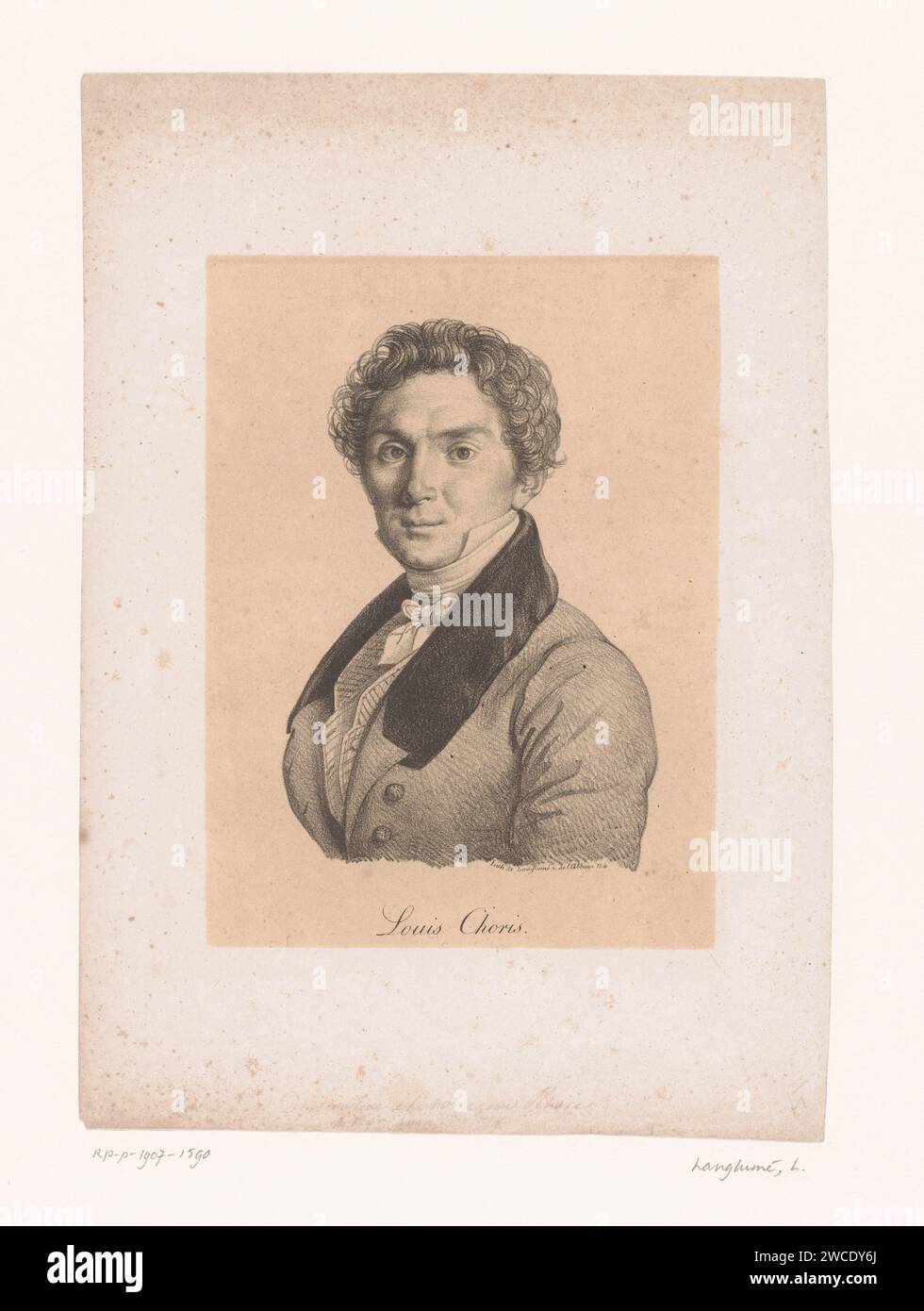 Portret van Louis Dancing, Louis Dancor, Pierre Langlume, 1822 gedrucktes Pariser Papier. Historische Personen. Porträt, Selbstporträt des Malers Stockfoto
