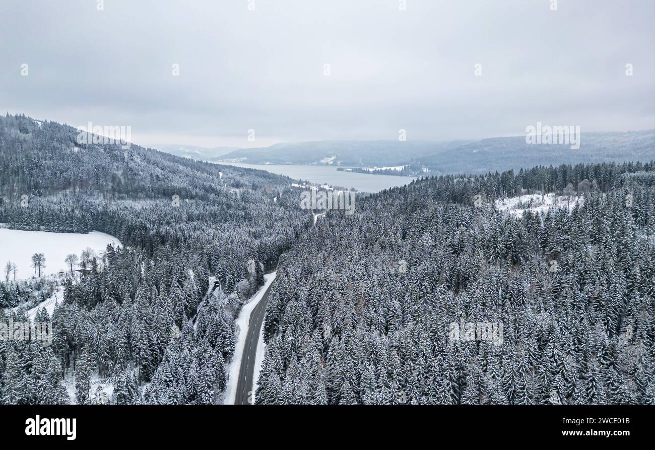 Winterlicher Schwarzwald Blick über die verschneiten Tannen im ...