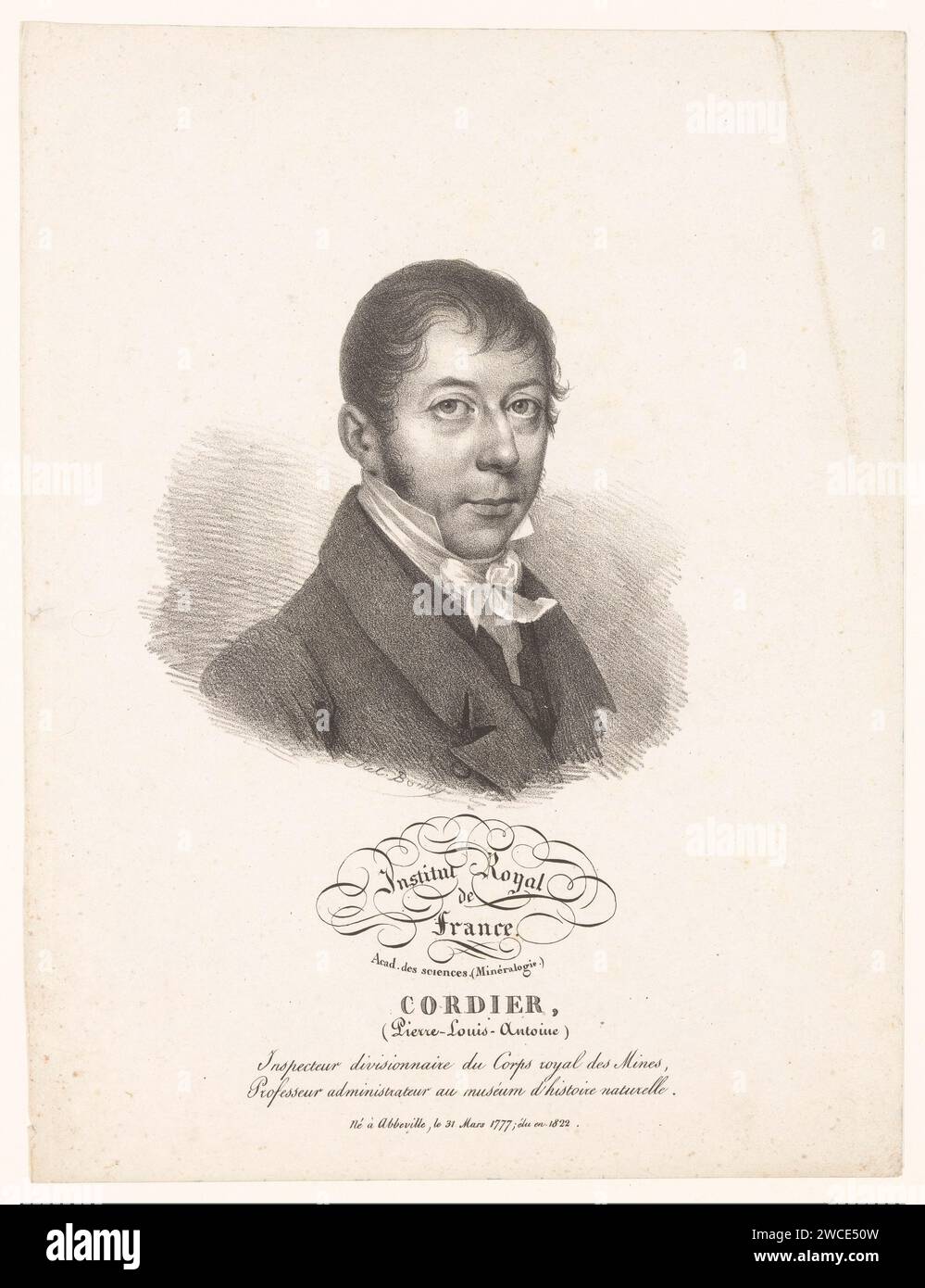 Porträt des Geologen Pierre Louis Antoine Cordier, Julien-Léopold Boilly, um 1822 Druck Pariser Papier historische Personen Stockfoto