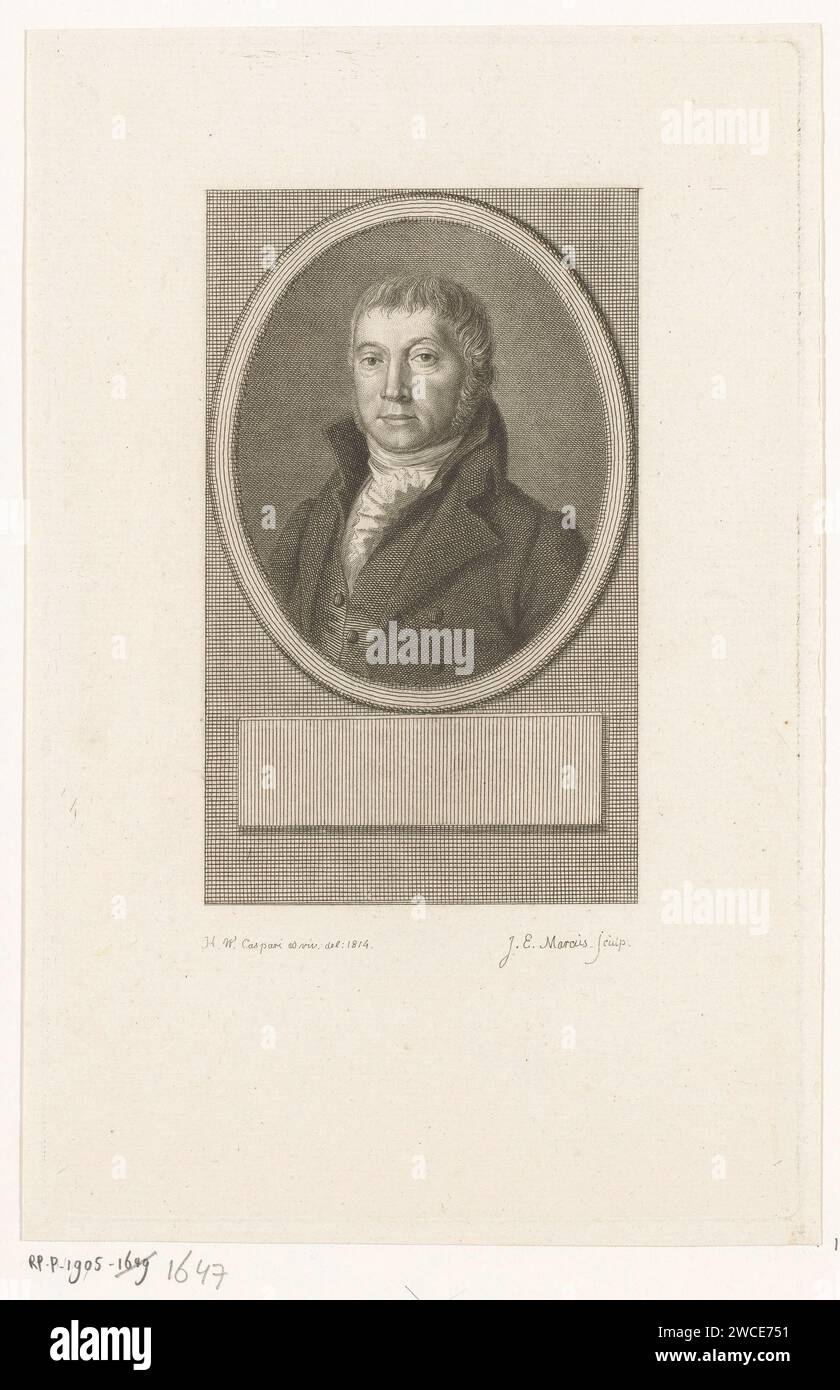 Portret van Cornelis Anthony Fannius Scholten, Jacob Ernst Mark, nach Hendrik Willem Caspari, 1814–1817 Druck Porträt des Rechtsanwalts und Staatsmannes Cornelis Anthony Fannius Scholten. Amsterdamer Papierätzung Stockfoto