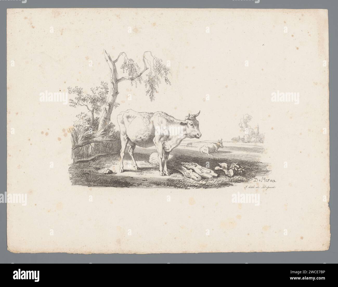 Landschaft mit Rindfleisch, Jean Louis Demarne, 1818 - 1842 Druck Paris Papierlandschaften. Rinder Stockfoto