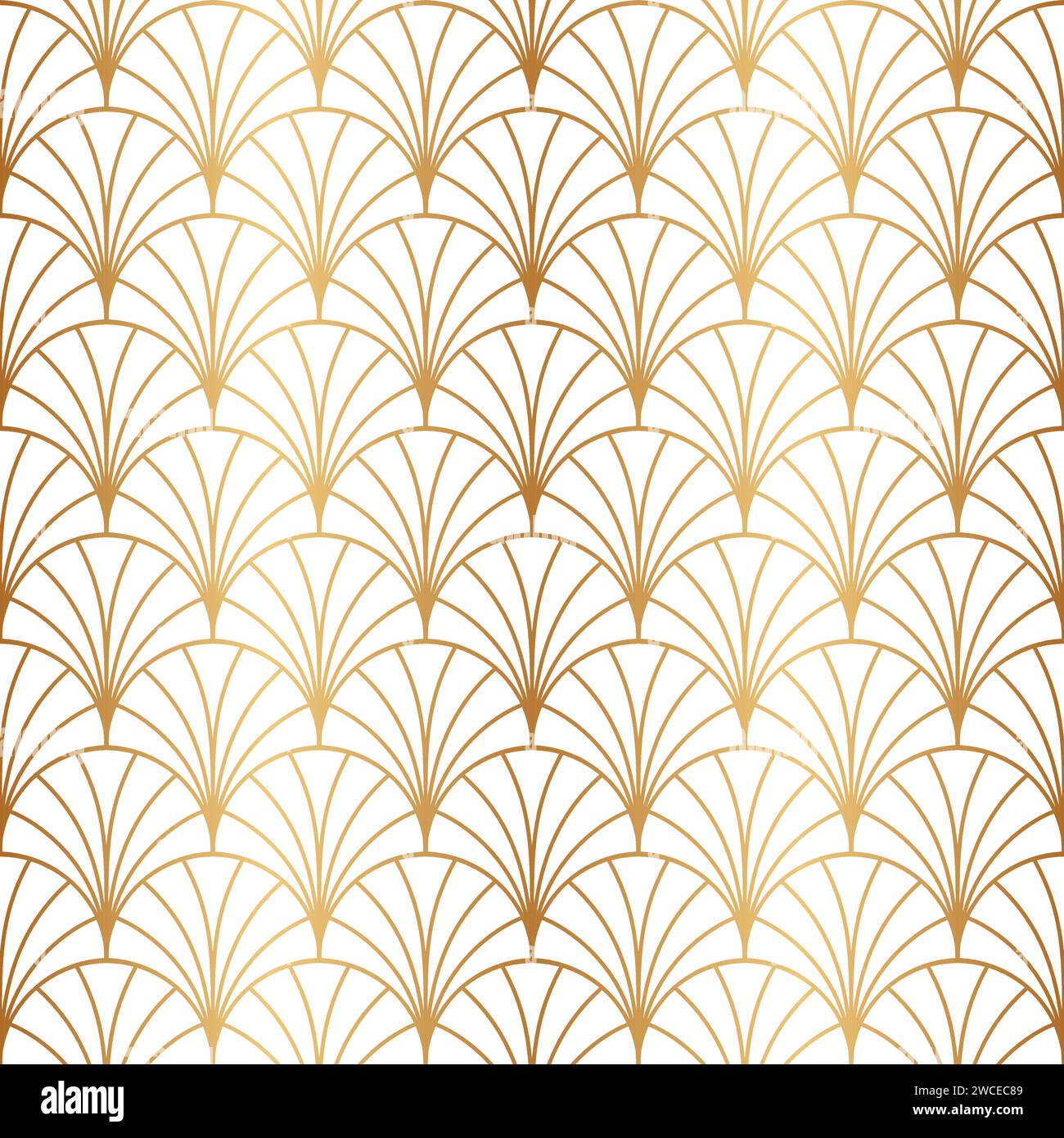 Nahtloses Design im Art déco-Stil in Gold. Wiederholtes goldenes Fächerpatern. Abstrakter Nouveau-Hintergrund für Prints. Sich wiederholendes geometrisches Gitter. Gatsby wiederholen Stock Vektor