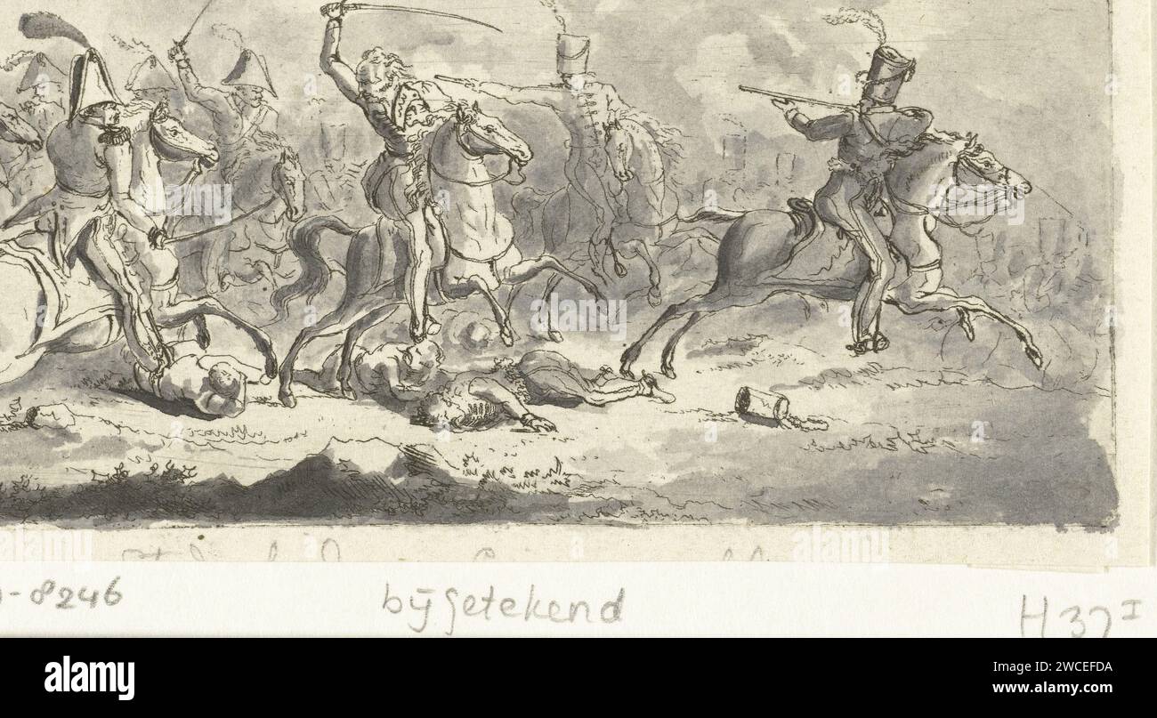 Kavallerie während einer Schlacht, Gerardus Emaus de Micault, 1813 - 1863 drucken Niederlande Papier ätzend Krieg; militärische Angelegenheiten (+ Kavallerie, Reiter) Stockfoto