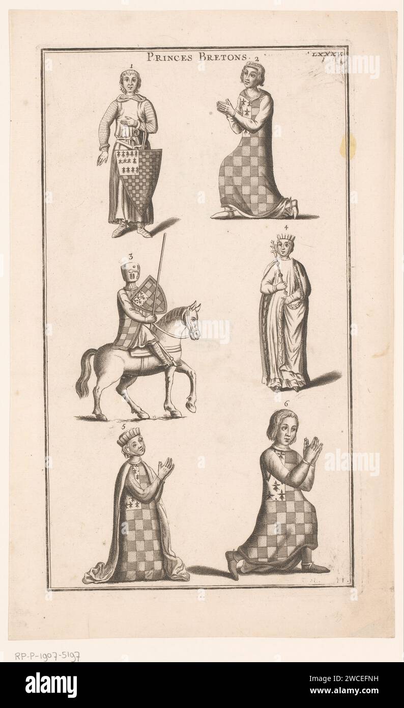 Porträts von Figuren aus dem Haus der Bretagne, Dominique Sornique (zugeschrieben), 1729–1733 Druck Paris Papierstich / Ätzprinz. Historische Personen Stockfoto