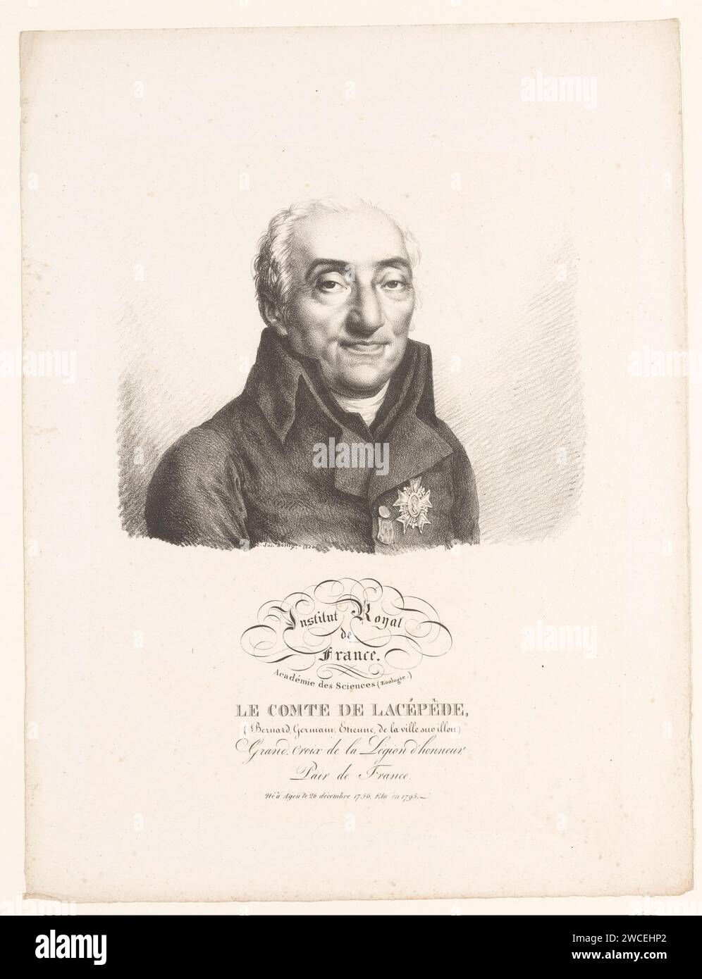 Porträt des Naturforschers Bernard Germain de Lacépède, Julien-Léopold Boilly, 1820 Druck Pariser Papier historische Personen Stockfoto