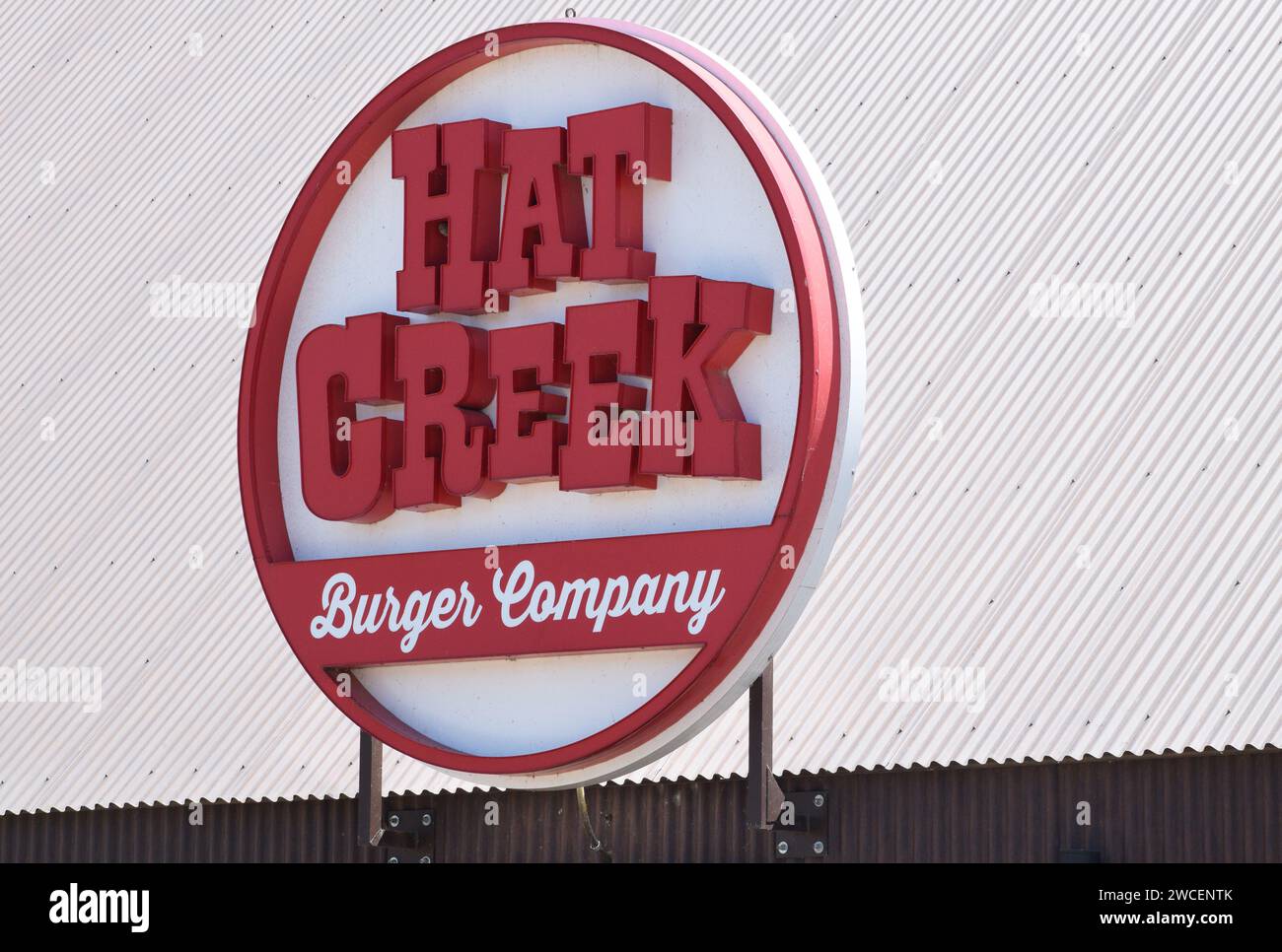 Schild der hat Creek Burger Company - August 2023 Stockfoto