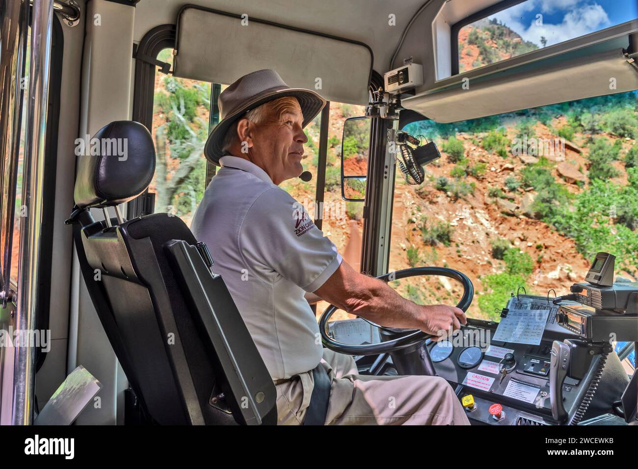 Touristenbusfahrer, Zion National Park; Utah; USA Stockfoto