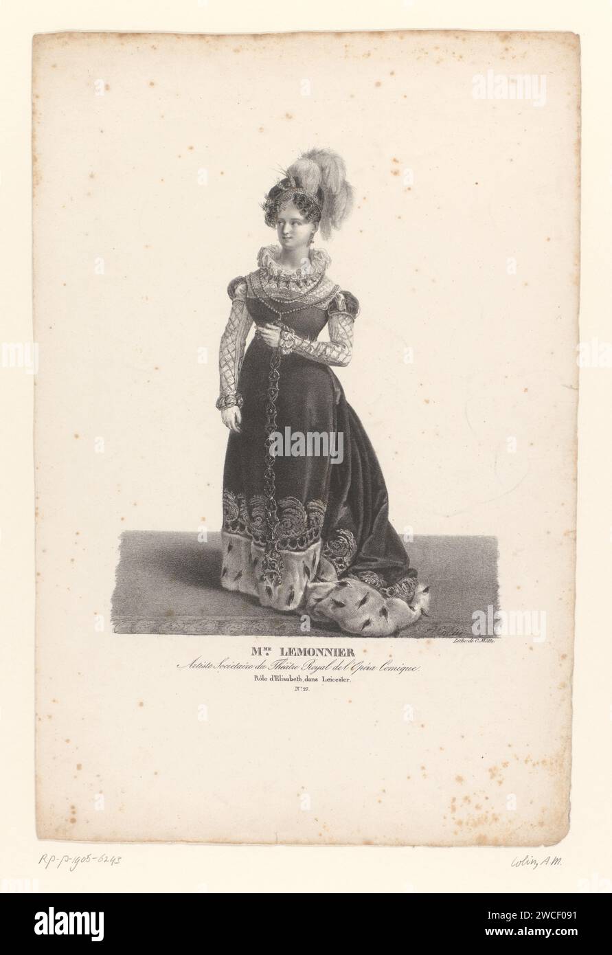 Portret van Antoinette Lemonnier als Elisabeth in de Opera Leicester, Alexandre Marie Colin, 1824 Druck Paris Papierporträt der Schauspielerin. Bühnenkostüm Stockfoto