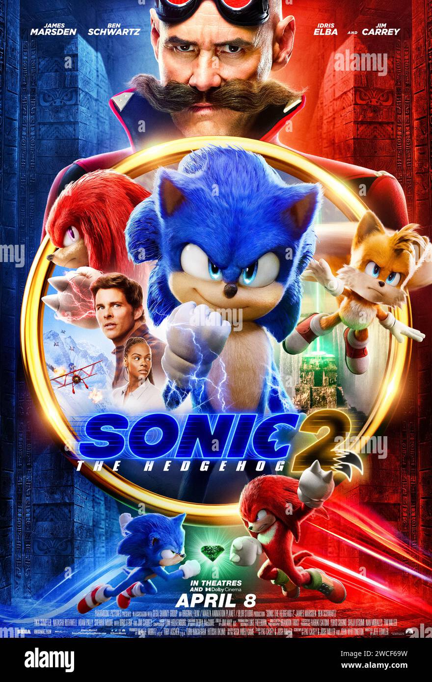 Sonic the Hedgehog 2 (2022) von Jeff Fowler mit Jim Carrey, James Marsden und Tika Sumpter. Dr. Robotnik kehrt zurück, diesmal mit einem neuen Partner, Knuckles, auf der Suche nach einem Smaragd, der die Macht hat, Zivilisationen zu bauen und zu zerstören. US-Poster mit einem Blatt. ***NUR REDAKTIONELLE VERWENDUNG*** Credit: BFA / Paramount Pictures Stockfoto