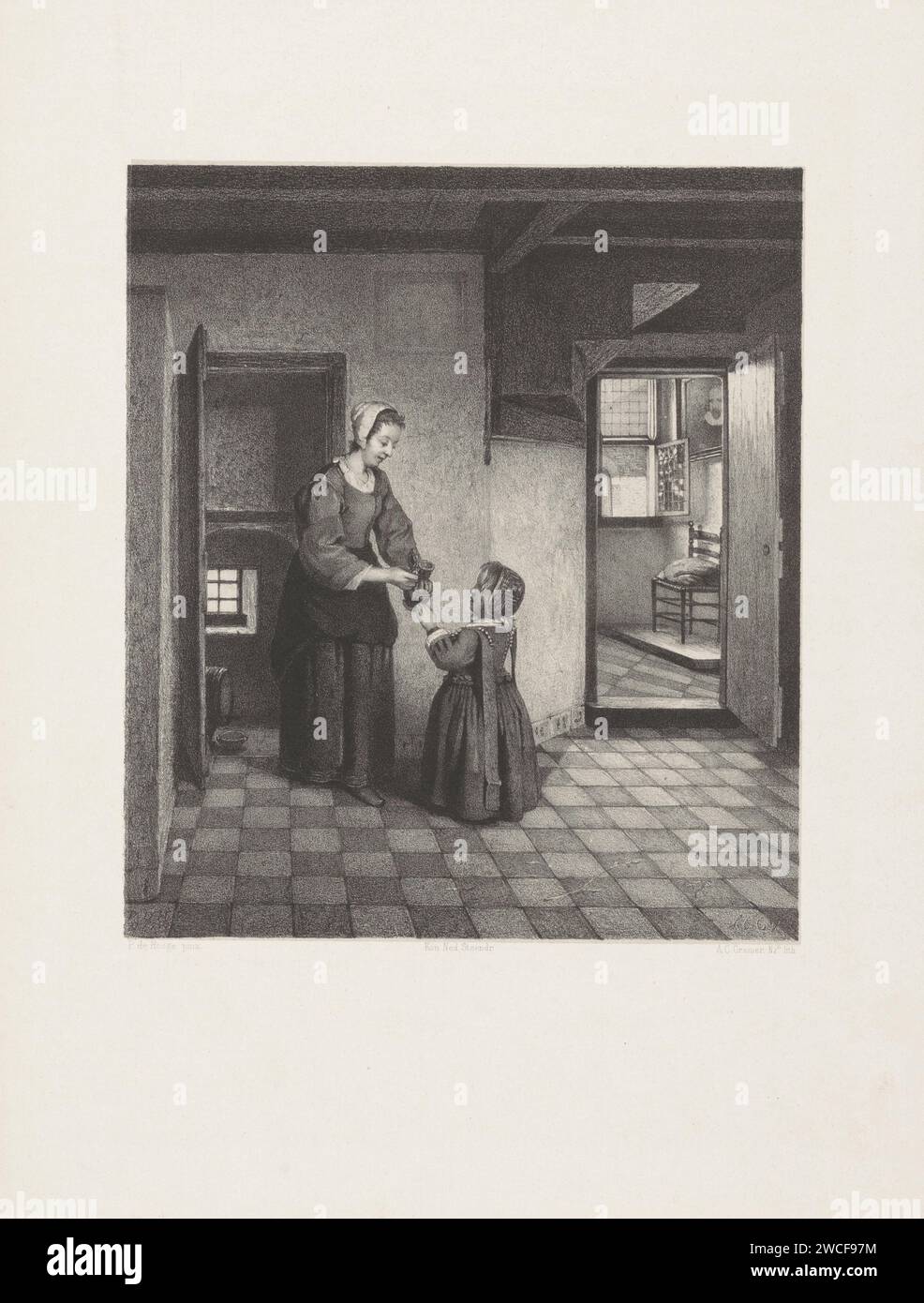 Frau mit Kind in einem Kellerraum, Anthony Cornelis Cramer, nach Pieter