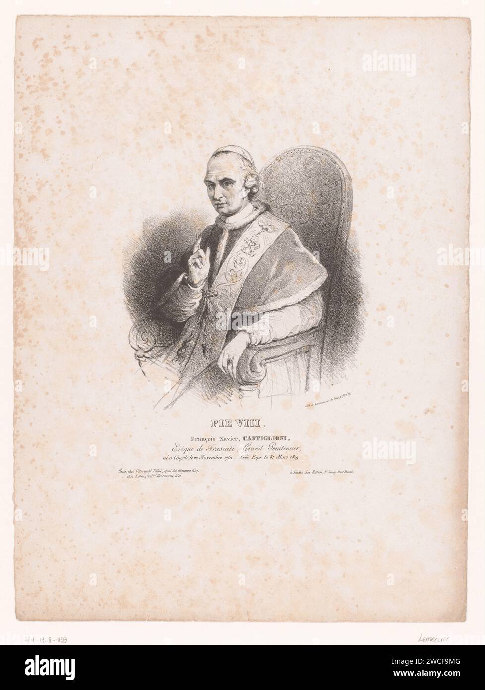 Portret van Paus pius viii., Anonym, Joseph Rose Lemercier, 1829 - 1840 Druck Paris Papier historische Personen. papst Stockfoto