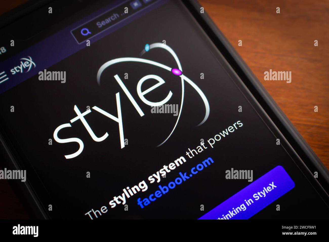 Vancouver, KANADA - 25. Dezember 2023 : StyleX-Website auf dem iPhone. StyleX ist ein moderner JavaScript-basierter Compiler für Web-Apps, der von Meta entwickelt wurde Stockfoto
