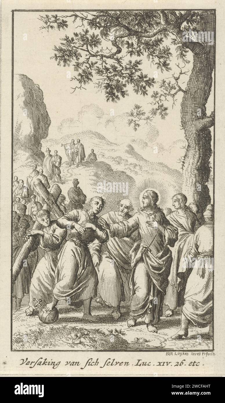 Christus und seine Anhänger, Jan Luyken, 1681 drucken Amsterdamer Papier, in dem Christus seine Lehre erklärt Stockfoto