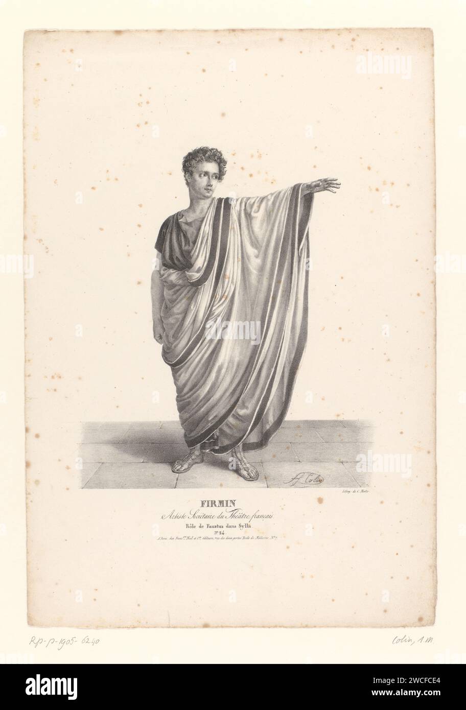 Portret van Firmin als Faustus Sylla in Tragödie Sylla, Alexandre Marie Colin, 1824 Druck Paris Papierporträt der Schauspielerin. Bühnenkostüm Stockfoto