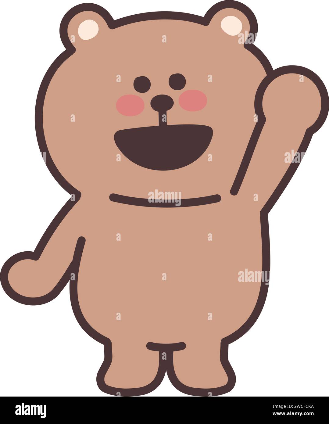 Cartoon Teddybär winkt jemandem mit einem Lächeln zu. Vektorabbildung isoliert auf einem transparenten Hintergrund. Stock Vektor