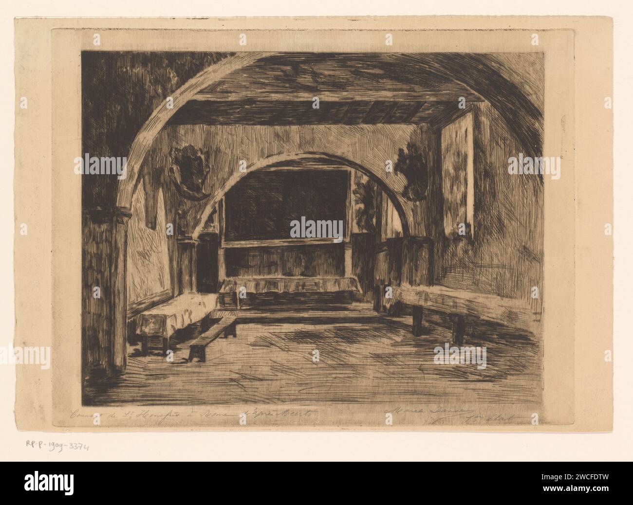 Speisesaal eines Klosters in Rom, Marie Danse, nach Frantz Meerts, 1877 - 1909 Druckpapierätzung / Trockenpunkt-Refektorium  Kloster Rom Stockfoto