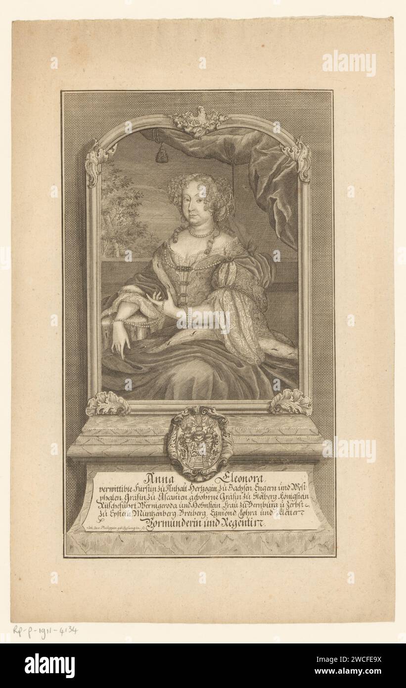 PortraT van Anna Eleonore van Stolberg-Wernigerode, Prinz van Anhalt-Köthen, Johanna Dorothea Sysang, 1739-1791 Druckpapierstich historische Personen - BB - Frau Stockfoto