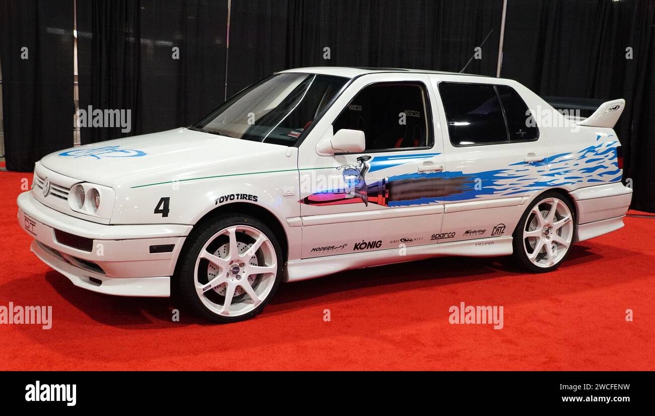 Philadelphia, Pennsylvania, USA – 14. Januar 2024 – der Volkswagen Jetta Screen aus dem Jahr 1995 wurde in dem Film Fast and the Furious verwendet Stockfoto