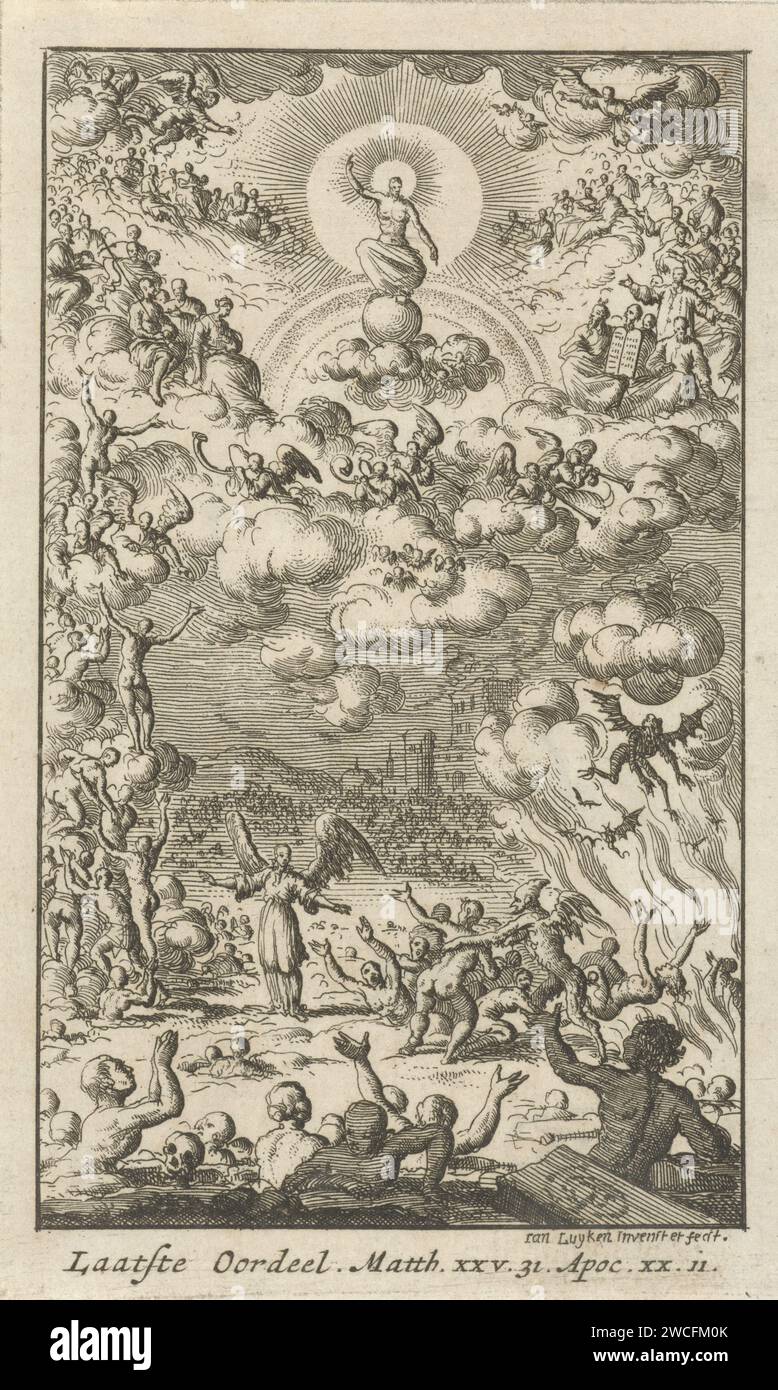 Letztes Gericht, Jan Luyken, 1681 Druck Amsterdamer Papier, das letzte Gericht ätzt Stockfoto