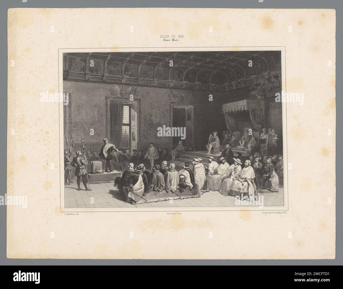 Lodewijk van Bourbon-Condé am Hof von König Frans II. Von Frankreich, Adolphe Mouilleron, 1842 Druck Paris Papier. palast - AA - Bürgerarchitektur: Innen Stockfoto